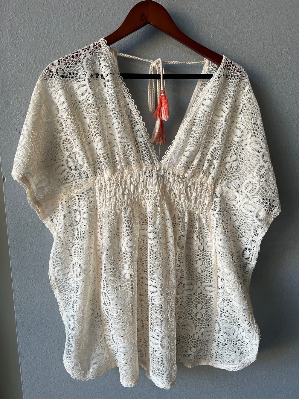 Xhilaration Cream Lace V-Neck Swim Cover-Up - Picture 2 of 6